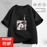 哪吒純棉短袖T恤女親子裝任選寬松學(xué)生上衣兒童T恤短袖寬松百搭款 墨鏡申公豹200g純棉短T黑色 L