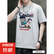特大碼300斤可穿加肥加大碼印花圓領(lǐng)男短袖T恤胖子運(yùn)動休閑打底衫 KP-T2523淺灰色 L -體重 105-120斤
