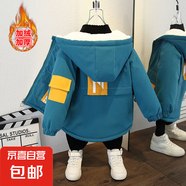 女童外套秋冬款2024新款派克服秋季洋氣時髦大童加絨加厚兒童棉服 口袋拼條加絨外套綠色 140