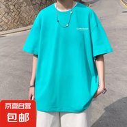 短袖t恤男重磅寬松上衣半截袖打底衫圓領(lǐng)五分袖夏季百搭舒適衣服 湖綠色 T182Let小字母     勤遠(yuǎn) L 【105-120斤】