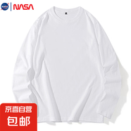 NASALIKE純棉秋冬季新款純色圓領(lǐng)衛(wèi)衣常規(guī)版套頭長袖上衣男女款T恤打底衫 C01180長T-白色 3XL【修身直筒版】