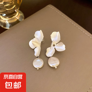 銀針不規(guī)則珍珠復(fù)古耳環(huán)小眾設(shè)計(jì)感法式耳釘耳墜時(shí)尚氣質(zhì)耳飾批發(fā) 67#銀針-銀色花朵