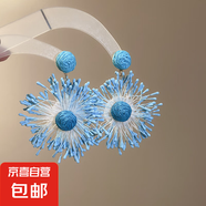 手工編織花朵耳環(huán)個性海灘度假風(fēng)耳釘耳墜時尚百搭耳飾小眾高級感 銀針-藍(lán)色