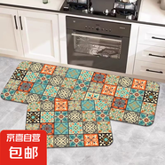 家用廚房地墊衛(wèi)生間入戶門腳墊玄關(guān)衛(wèi)浴吸油吸水長條墊臥室床邊毯 GZN-復(fù)古花圖格 60×90cm+60×200cm【2件裝】