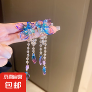 銀針流蘇花朵花卉長款仙女款耳墜耳釘女度假風(fēng)小眾手作夸張耳環(huán)女 30#銀針-藍(lán)色花朵流蘇