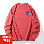 NASALIKE純棉春秋季新印花款圓領(lǐng)衛(wèi)衣套頭長(zhǎng)袖上衣男女T恤打底衫 磚紅色 -NASA印花-C01180長(zhǎng)T 5XL