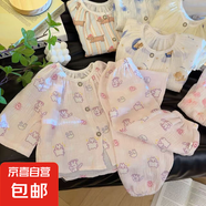 新款兒童純棉家居服套裝寶寶棉紗透氣空調(diào)服A類薄款韓版睡衣睡褲 XR-卡通小兔 100