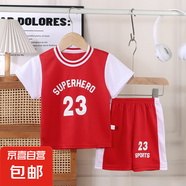 兒童短袖套裝中大童運動服男童籃球服男孩速干衣夏季女寶寶兩件套 紅色 140 碼建議身高125-135cm