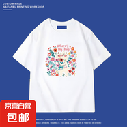 100%純棉青少年短袖t恤女2025夏季新款寬松學(xué)生半袖上衣體恤衫女 白色-捧花的小貓 M