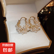 銀針鋯石雪花流蘇珍珠耳釘女小眾百搭耳環(huán)時尚氣質(zhì)耳飾輕奢高級感 53#耳扣-金色-環(huán)保（真金電鍍）