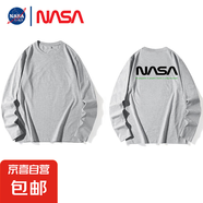 NASALIKE純棉長袖t恤男寬松圓領(lǐng)打底衫2025春季字母印花百搭上衣 淺灰色 -NASA字母印花-C01180長T L
