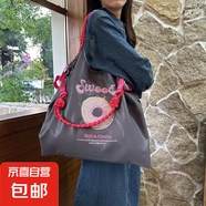 蛋白皮刺繡環(huán)保袋時(shí)尚百搭運動(dòng)防水單肩斜挎托特包【無(wú)肩帶】 灰色甜甜圈【皮質(zhì)】 中號