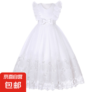 女童公主裙兒童鋼琴演奏禮服主持人禮服女孩生日公主裙花童晚禮服 白色 120