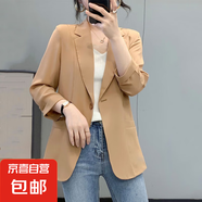 雪紡小西裝外套女韓版寬松休閑垂感小西服夏薄HMXZ334 卡其色 2XL