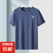 夏季冰絲t恤男圓領(lǐng)速干衣短袖薄款透氣半袖大碼上衣男運動寬松潮 凱賓度-T39藍色（涼感冰絲短袖） 4XL （建議160-175斤以內(nèi)）