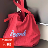【網(wǎng)紅爆款】大容量精致日系甜美抽繩手提包托特包通勤字母帆布包 爆款紅色 大包