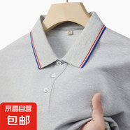短袖商務(wù)男女百搭休閑薄款棉t恤新款polo衫翻領(lǐng)常規(guī)修身型中青年 淺灰色 2XL