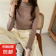 【休閑百搭】半高領(lǐng)春秋新款內(nèi)搭小貓修身打底衫長袖上衣t恤女 咖色(百搭高彈) 均碼90-135斤可穿