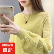 針織衫女2025春季新款寬松圓領(lǐng)網(wǎng)紗袖打底衫長(zhǎng)袖 黃色 均碼 【建議80-150斤】