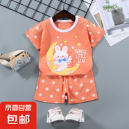【兒童短袖套裝】純棉男童T恤寶寶夏季童裝中小女短褲嬰兒衣服 F05-月亮兔 90 cm