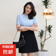 【阿瑪尼制造商】薄款鏤空短袖針織衫上衣女氣質(zhì)套頭圓領(lǐng)打底衫 天空藍(lán) L （100-120斤）