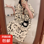 睡裙女夏季可愛(ài)仿棉短袖中長(zhǎng)款連衣裙子夏天2025年新款睡衣家居服 Q91607 L 女