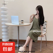 【優(yōu)雅氣質(zhì)】長(cháng)款吊帶連衣裙女2025夏新款純色內搭打底裙子 綠色 XL 【適合120-155斤】