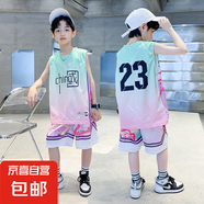 男童籃球服套裝男童速干套裝男童夏季訓(xùn)練服男童球服男童夏裝套裝 綠色 薄款 TZ23130 150