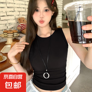 【都市麗人制造商】螺紋修身抽褶露臍吊帶背心女夏季外穿內(nèi)搭無(wú)袖 黑色 M  【85-96斤】