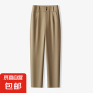 【哥弟制造商】休閑褲女高腰兩?？坼\綸彈力顯瘦煙管褲長褲子 卡其色 M 27