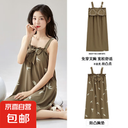 夏季棉質吊帶睡裙女帶胸墊無袖中長裙甜美可愛風家居服套裝可外穿 MJ22221【帶胸墊】 L 女