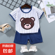 【兒童短袖套裝】純棉男童T恤寶寶夏季童裝中小女短褲嬰兒衣服 F02-條條小熊 90 cm