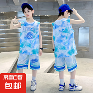 男童籃球服套裝男童速干套裝男童夏季訓練服男童球服男童夏裝套裝 藍色 薄款 TZ23135 160