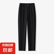 【哥弟制造商】休閑褲女高腰兩?？坼\綸彈力顯瘦煙管褲長褲子 黑色 2XL 30