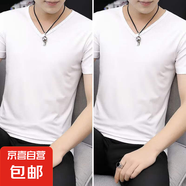 春夏季短袖t恤男士純白色打底衫簡約上衣服學(xué)生半袖圓領(lǐng)體恤潮流 V領(lǐng)白+白 XL