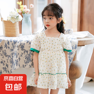 貝貝怡貝貝怡夏季女童短袖連衣裙傳統(tǒng)盤扣泡泡袖休閑透氣長裙 232Q361黃色 100