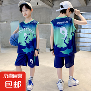 男童籃球服套裝男童速干套裝男童夏季訓(xùn)練服男童球服男童夏裝套裝 綠色 薄款 TZ22119 150