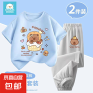 男童防蚊褲兒童夏季2025新款卡皮巴拉薄款運動長褲男大童防蚊褲子 【消暑套裝】Zh039冰藍+091x淺灰 120 建議體重：37-45斤