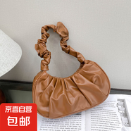 小眾高級感女包褶皺高顏值純色 單肩包斜挎包 手提包簡(jiǎn)約潮流輕便 棕色