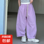 女童褲子寬松薄款2025夏季洋氣中大兒童小女孩休閑彎刀闊腿哈倫褲 紫色 120