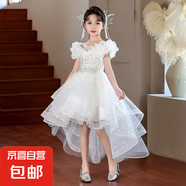 女童禮服公主裙2025新款走秀鋼琴主持人演出裙子夏季兒童連衣裙夏 2821白色短袖 120