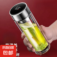 高硼硅雙層玻璃杯大容量泡茶杯茶水分離安全無毒隔熱杯車載水杯商 顯溫蓋350ml直筒杯