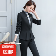 高級感西裝套裝女秋冬職業(yè)正裝氣質大學生面試工作服黑色西服外套 黑色外套+西褲 M (建議88-98斤左右)