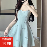 法式小眾設(shè)計感蝴蝶結(jié)吊帶連衣裙女夏2025新款小個子生日小禮服裙 綠色 S