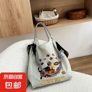 日系Ball Chain同款動(dòng)物狂歡貓咪刺繡購(gòu)物袋【不含肩帶】 淺灰色巧克力貓/ 中號(hào)