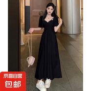 2025夏季新款褶皺吊帶連衣裙女修身包臀法式小眾氣質(zhì)方領(lǐng)收腰裙子 黑色 XL