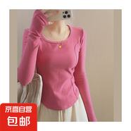 辣妹純欲風(fēng)打底衫女內(nèi)搭U領(lǐng)長袖t恤2025秋季新款修身設(shè)計(jì)感上衣SN 愚仁1040玫紅色 2XL