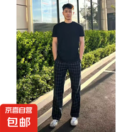 男士秋季歐貨格子休閑褲時(shí)尚百搭潮牌品質(zhì)彈力長(zhǎng)褲青年修身直角褲 黑色 L