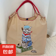 日系Ball Chain同款動(dòng)物狂歡貓咪刺繡購物袋【不含肩帶】 米色畫(huà)家貓/ 中號