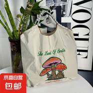 Ball Chain同款花花草草系列刺繡購(gòu)物袋【無肩帶】 淺灰色蘑菇/ 中號(hào)